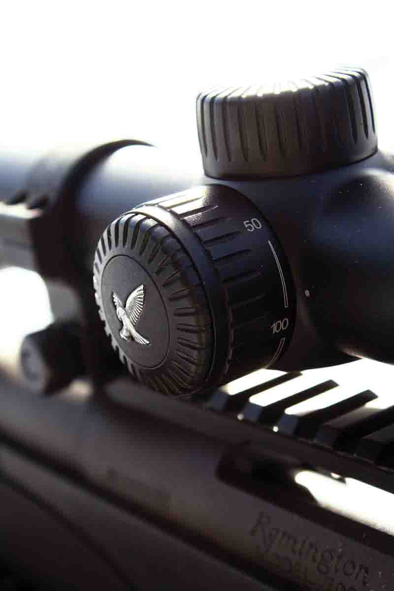 The parallax wheel is sandwiched between the scope body and the illumination power station. It moves smoothly from less than 50 yards to infinity and includes milled ribs for sure purchase.